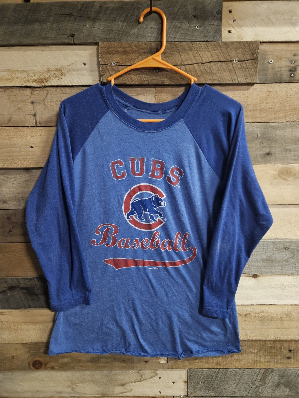 Women's Blue Long-Sleeve Cubs Baseball Graphic Tee